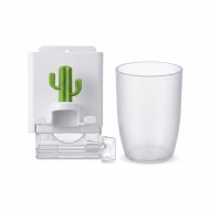Suport de perete cu pahar pentru periute si pasta de dinti model cactus Adison